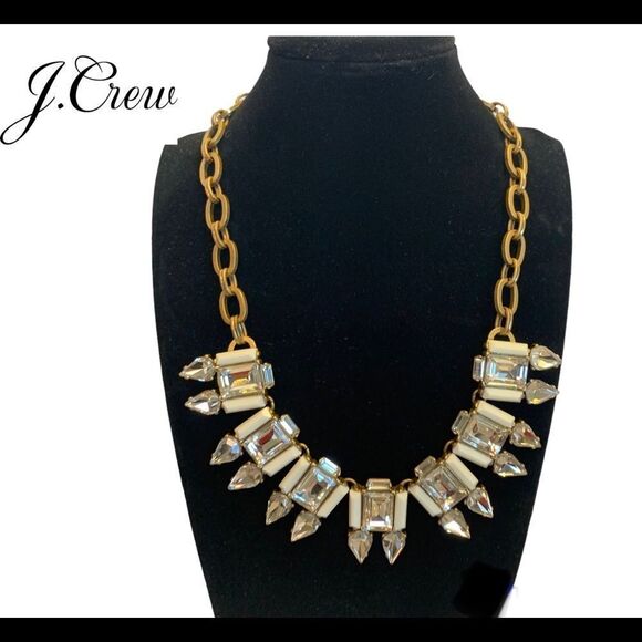 J. Crew Cream clear rhinestone gem jewel embellished necklace - Picture 1 of 6